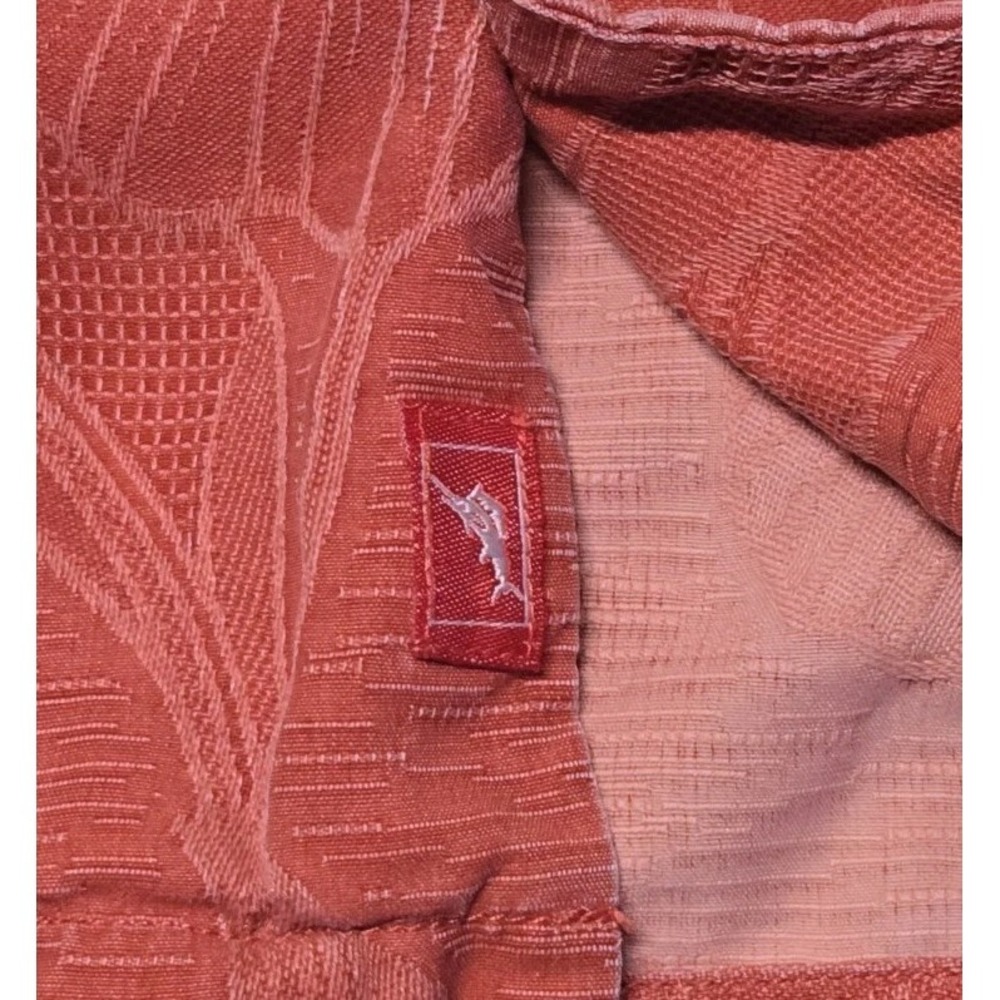 Tommy Bahama Shirt Large 100% Silk Tonal Floral Jacquard Terracotta Camp XL Fit - Picture 3 of 8
